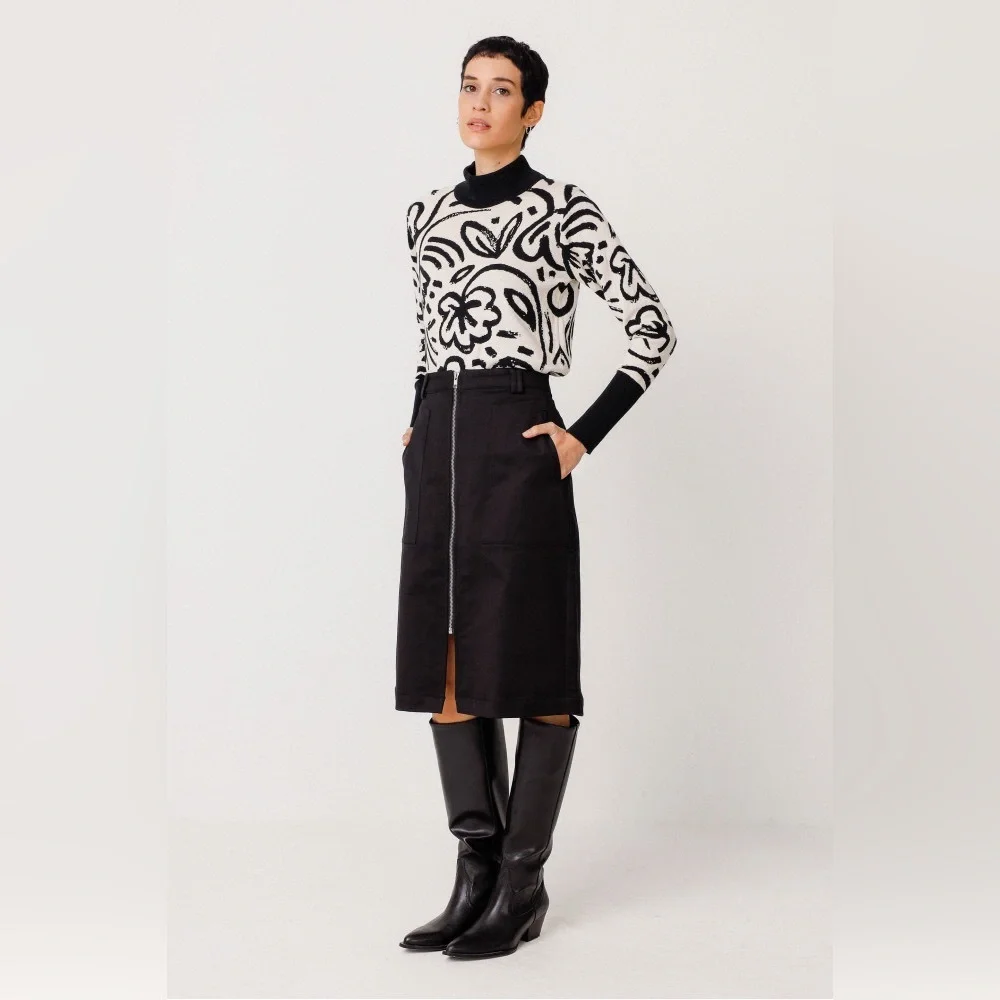 SKFK Aldaia Black Zipper Organic Cotton Skirt | EU 38 US 6